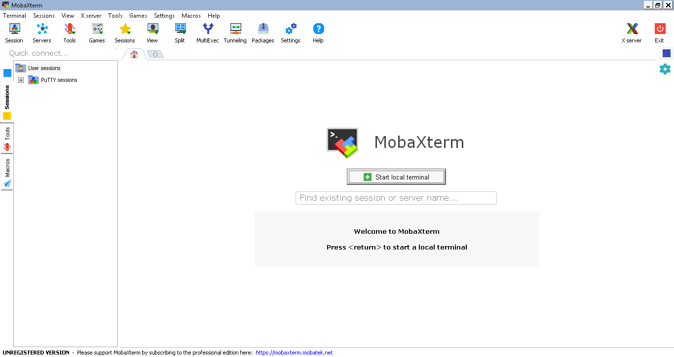 MobaXterm welcome screen